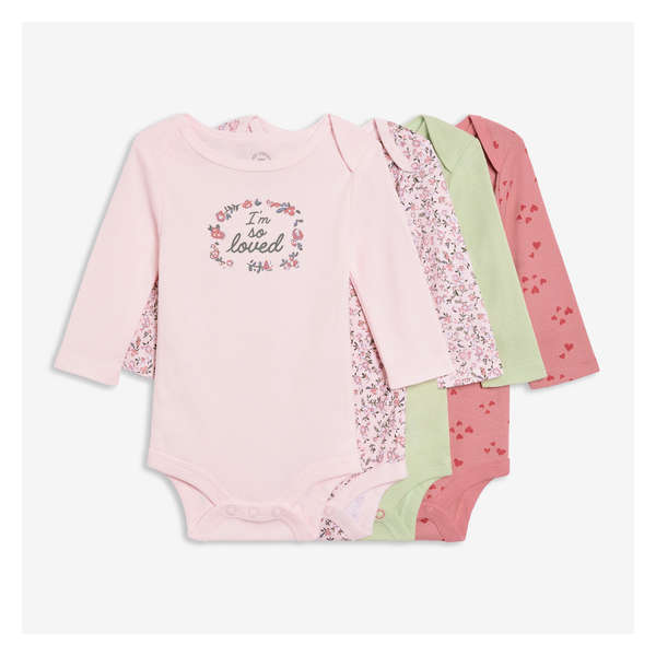 Newborn 4 Pack Long Sleeve Bodysuit - Light Pink